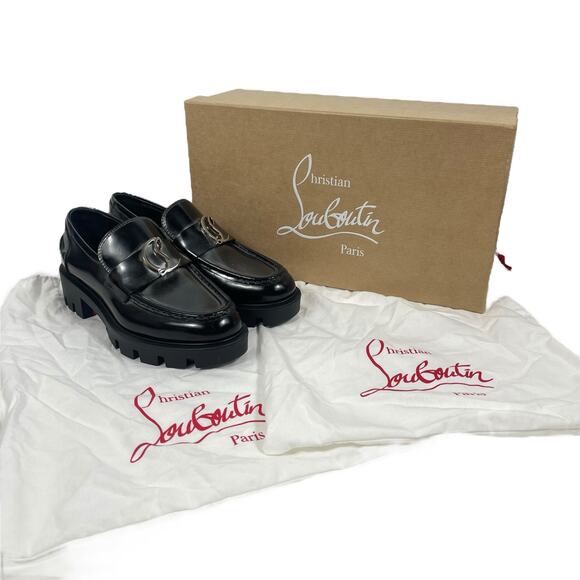Christian Louboutin CL Logo Moc Lug Sole Leather Loafers Black Size 36.5 - Picture 14 of 15